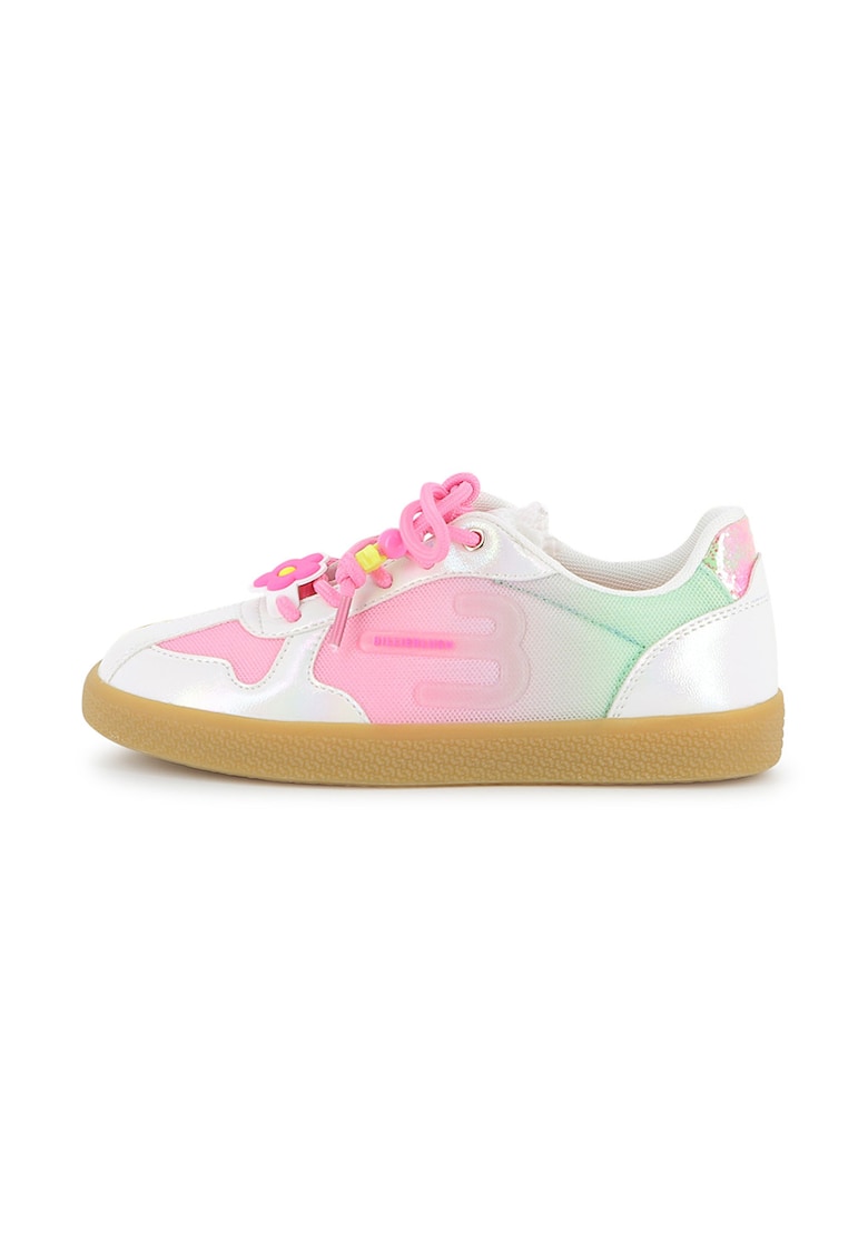 Pantofi sport low-cut cu garnituri contrastante - Alb/Verde/Roz deschis