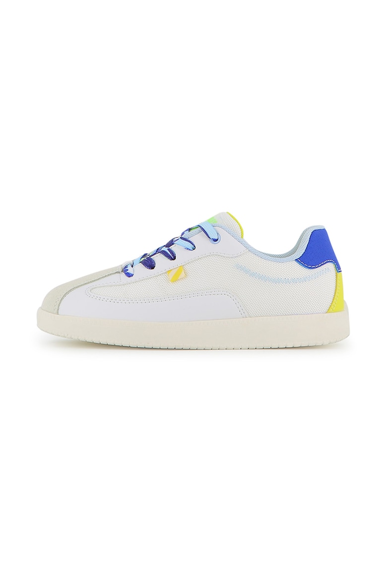 Pantofi sport low-cut cu talpa plata - Alb/Albastru/Bej deschis