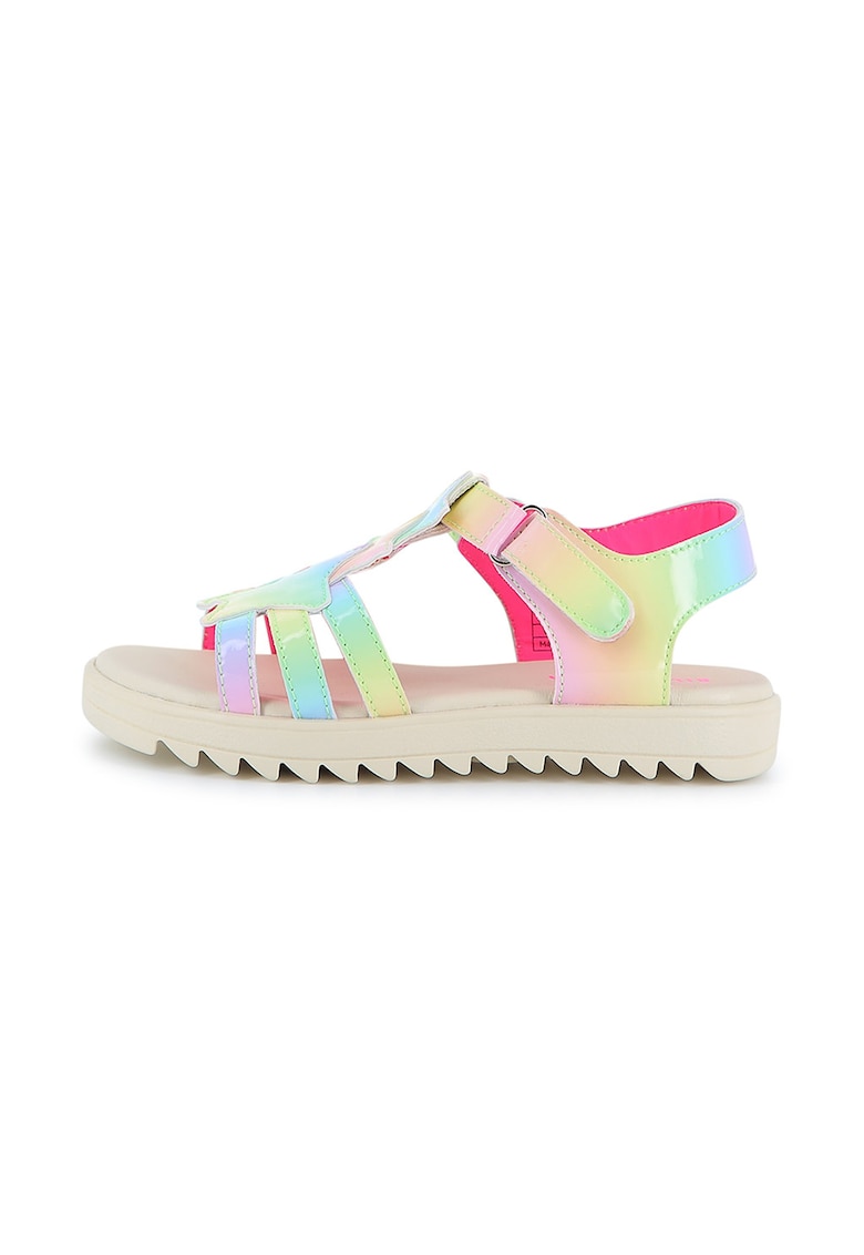 Sandale cu talpa plata si velcro - Galben/Violet/Albastru