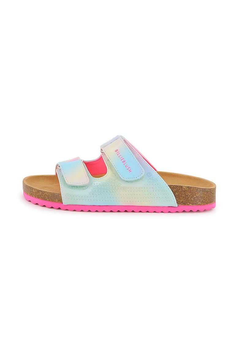Sandale cu talpa plata si velcro - Roz deschis/Albastru