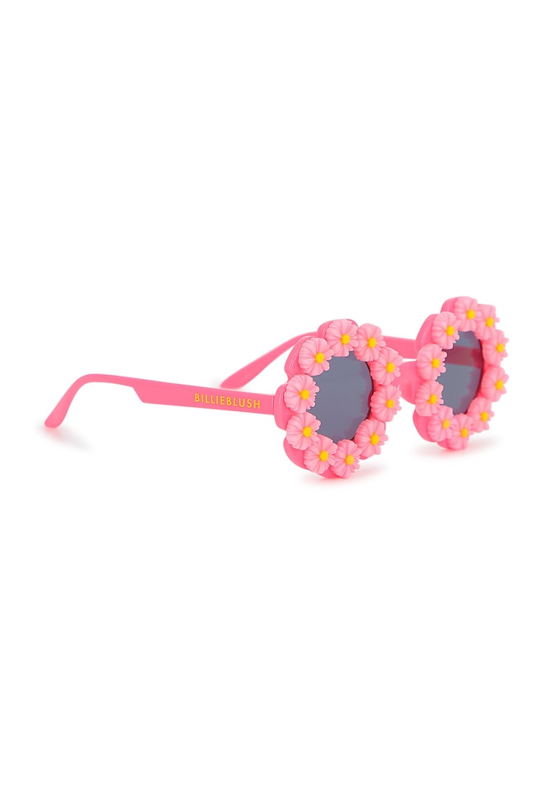 Ochelari de soare rotunzi cu aplicatii florale - Roz