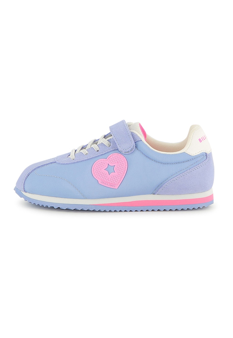 Pantofi psort de piele ecologica cu garnituri de piele intoarsa - Albastru lavanda/Roz