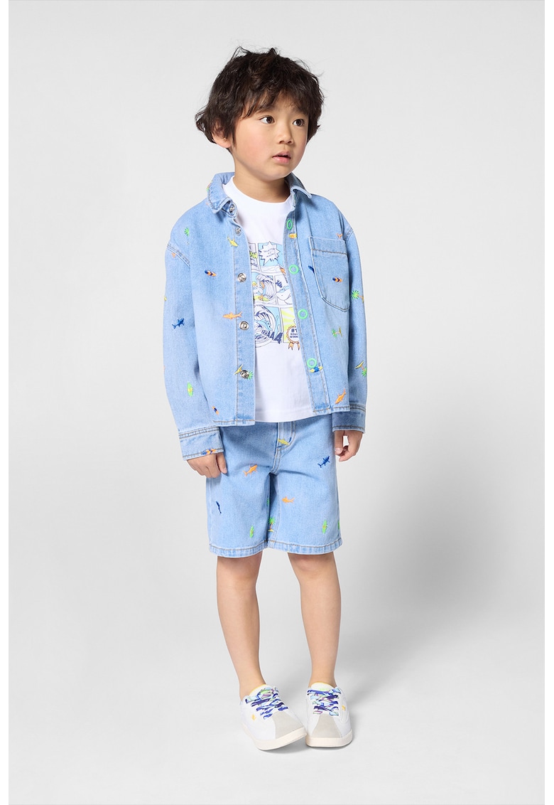 Jacheta-camasa de denim cu broderie - Albastru