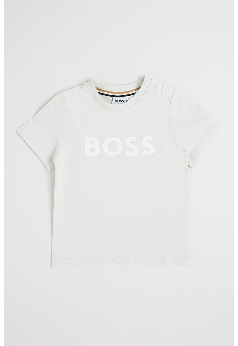 Tricou din bumbac cu imprimeu logo si detaliu cu capse - Verde pal