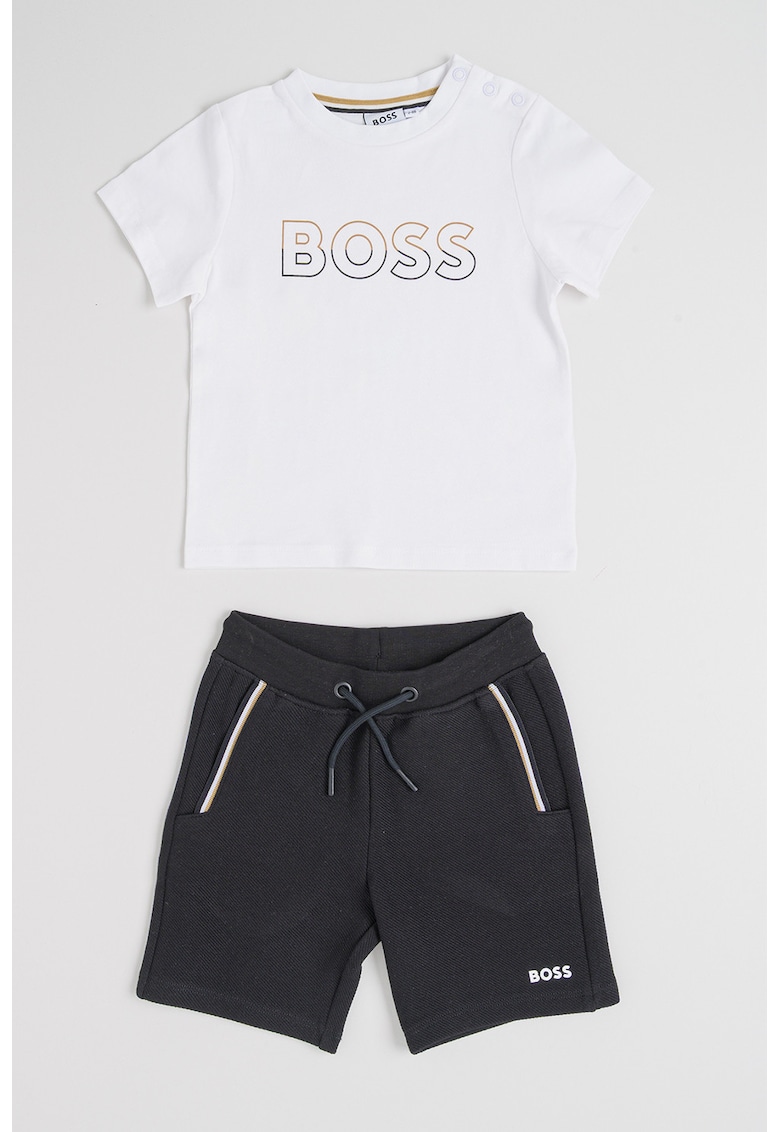 BOSS Kidswear Тениска с лого и бермуди - Черен/Бял
