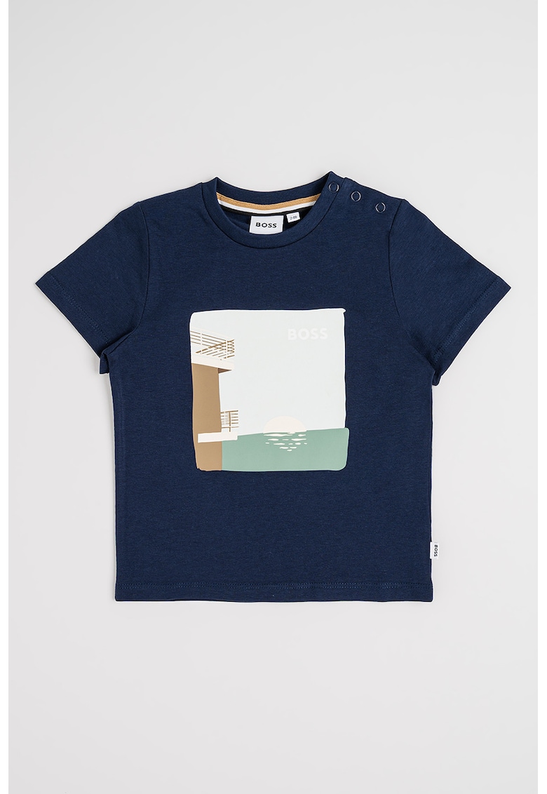 Tricou din bumbac cu imprimeu - Verde/Bleumarin