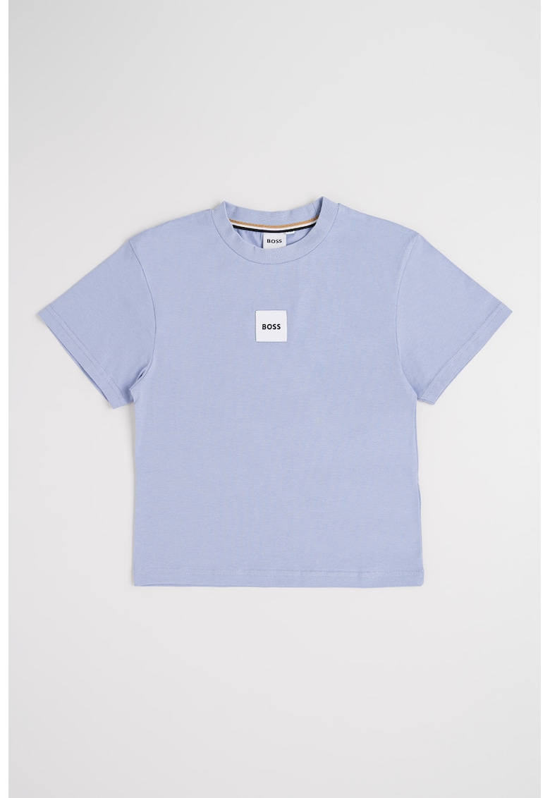 Tricou din bumbac cu decolteu la baza gatului - Alb/Albastru prafuit