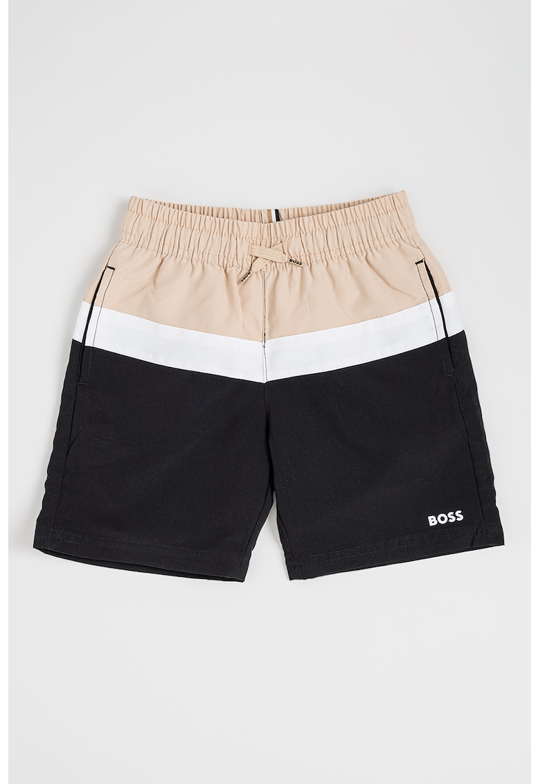 Pantaloni scurti de baie cu snur in talie - Alb/Negru/Bej inchis