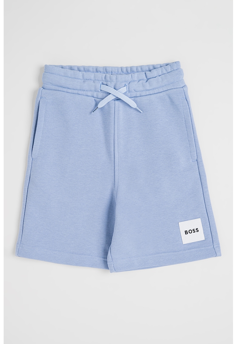 Pantaloni scurti din amestec de bumbac cu logo discret - Albastru pastel