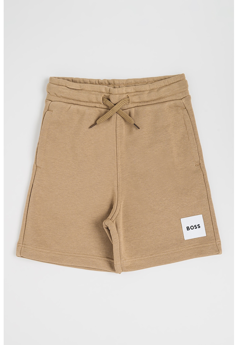 Pantaloni scurti din amestec de bumbac cu logo discret - Maro camel