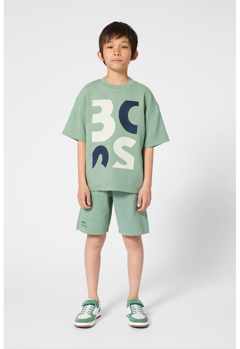 Pantaloni scurti de bumbac cu logo - Verde feriga