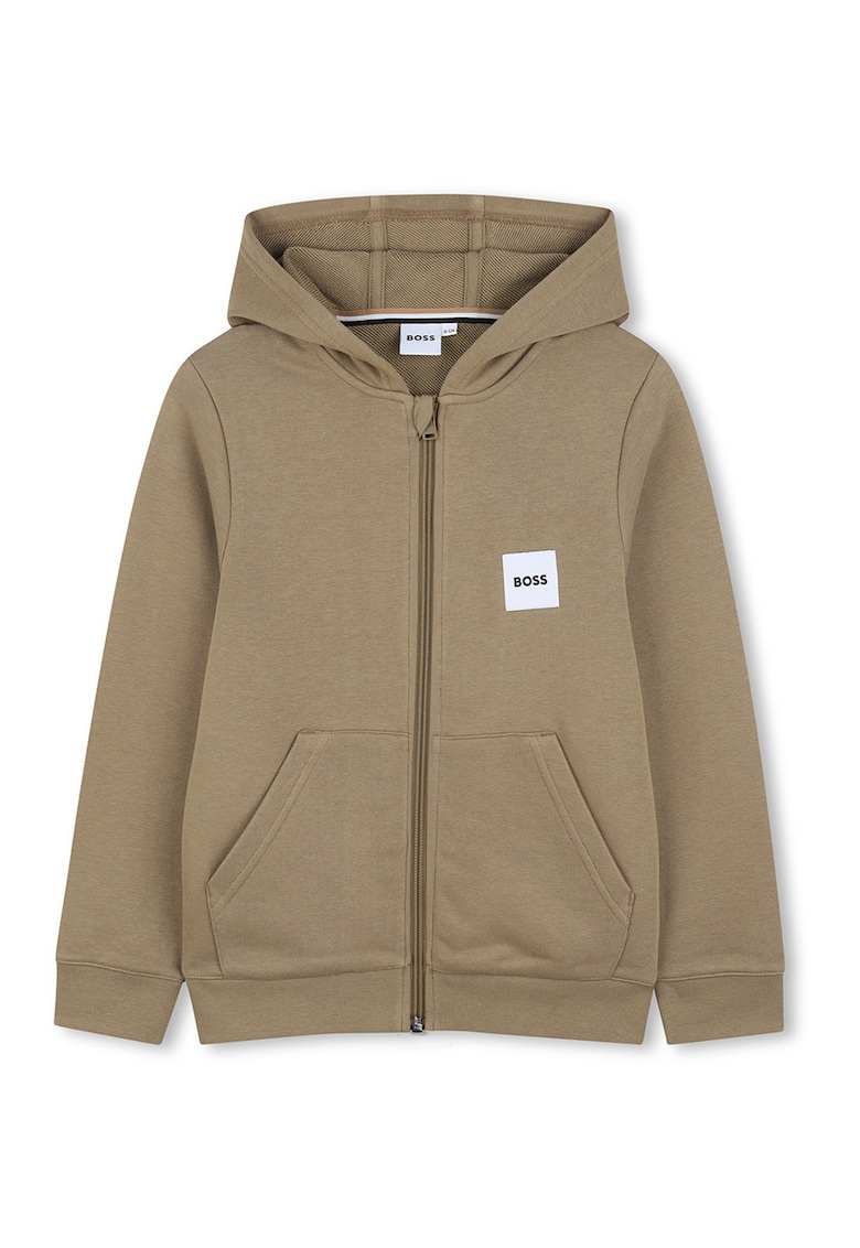 Hanorac cu fermoar si aplicatie logo - Maro camel