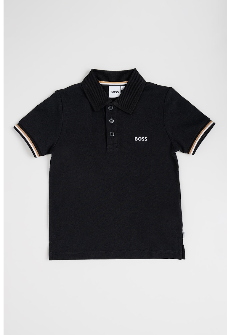 Tricou cu guler polo si fenta cu nasturi - Negru
