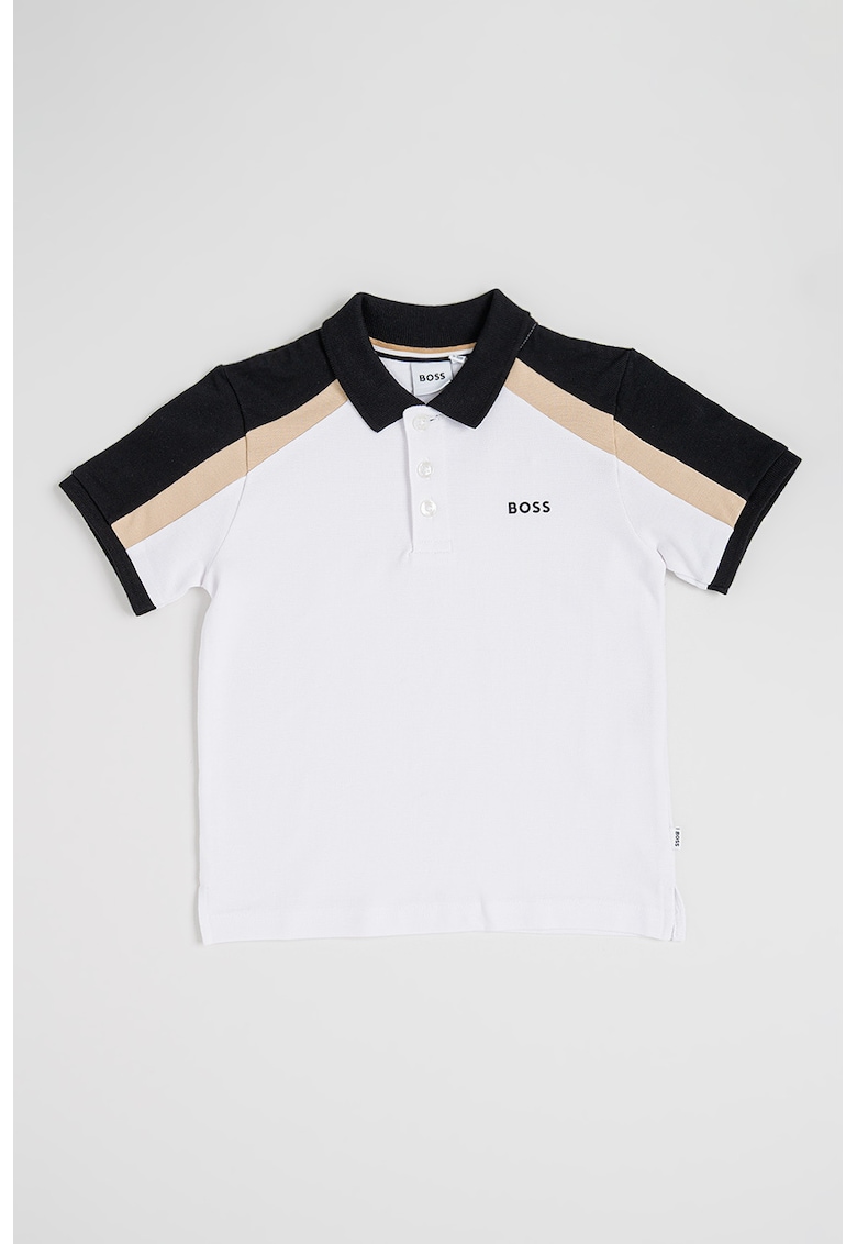 Tricou cu guler polo si fenta cu nasturi - Alb/Negru