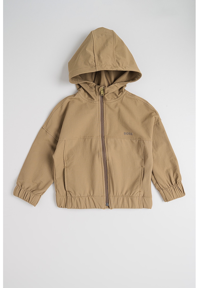 Jacheta cu gluga si logo discret - Maro camel