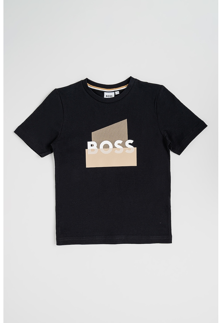 Tricou cu imprimeu logo - Negru/Maro deschis