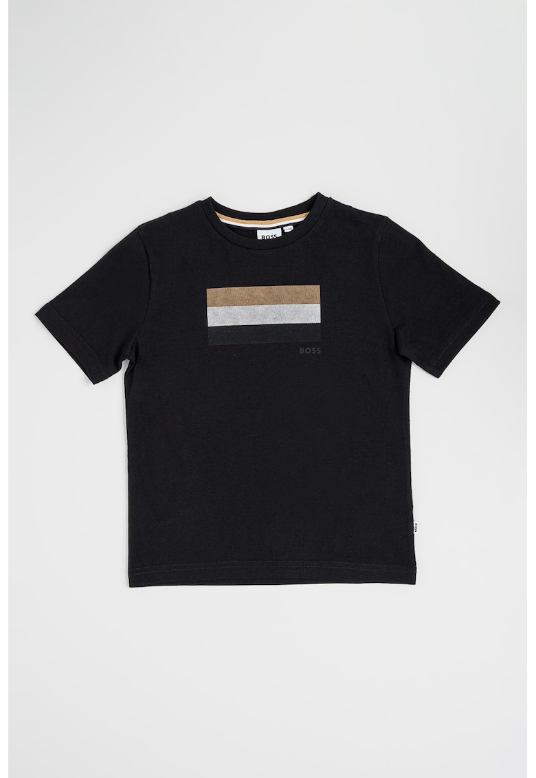 Tricou de bumbac cu imprimeu - Negru/Maro deschis