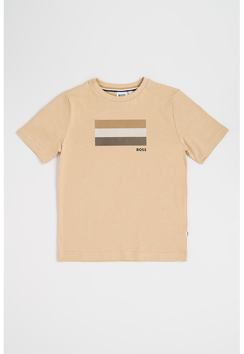 Tricou de bumbac cu imprimeu - Alb/Bej inchis