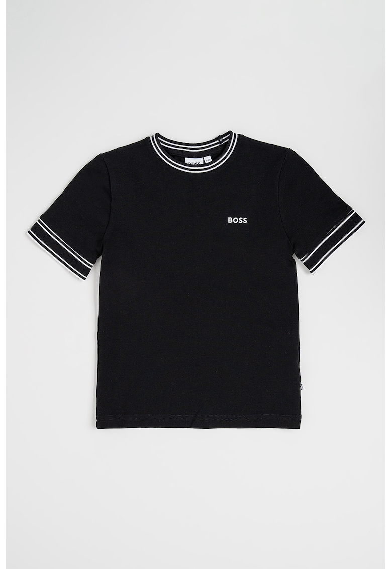 Tricou cu decolteu la baza gatului si detaliu cu logo pe piept - Negru