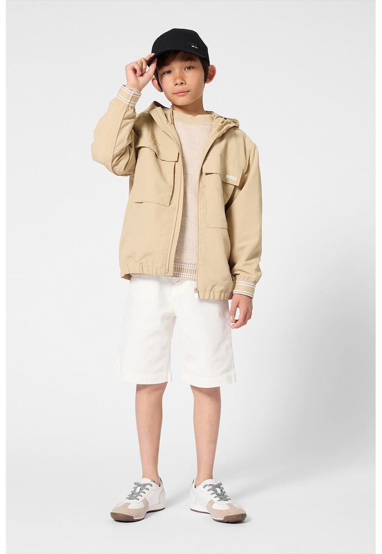 Jacheta cu gluga si buzunare pe piept - Bej