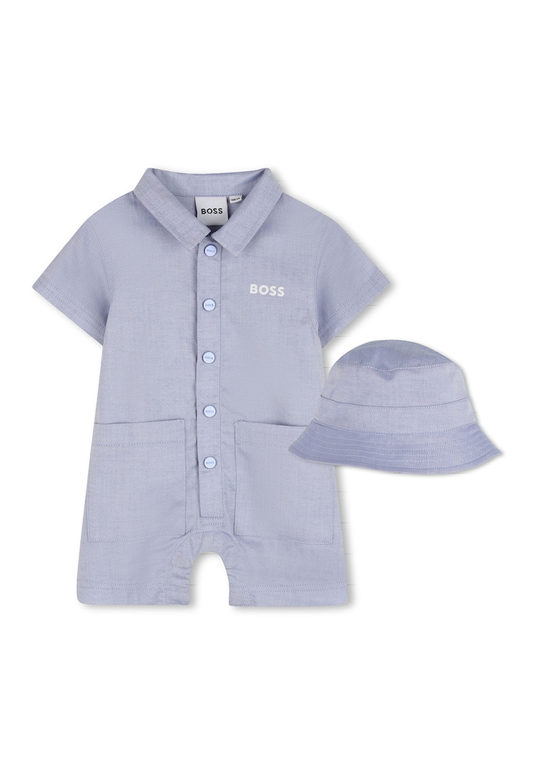 Set de salopeta scurta si palarie bucket - Albastru lavanda