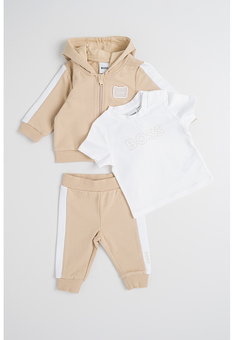 Set de pantaloni de trening - tricou si hanorac din amestec de bumbac - Alb/Bej deschis