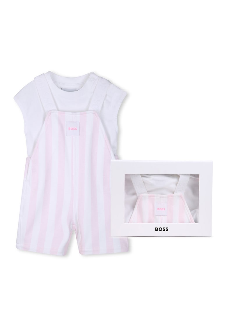 Set de tricou si salopeta - Alb/Roz