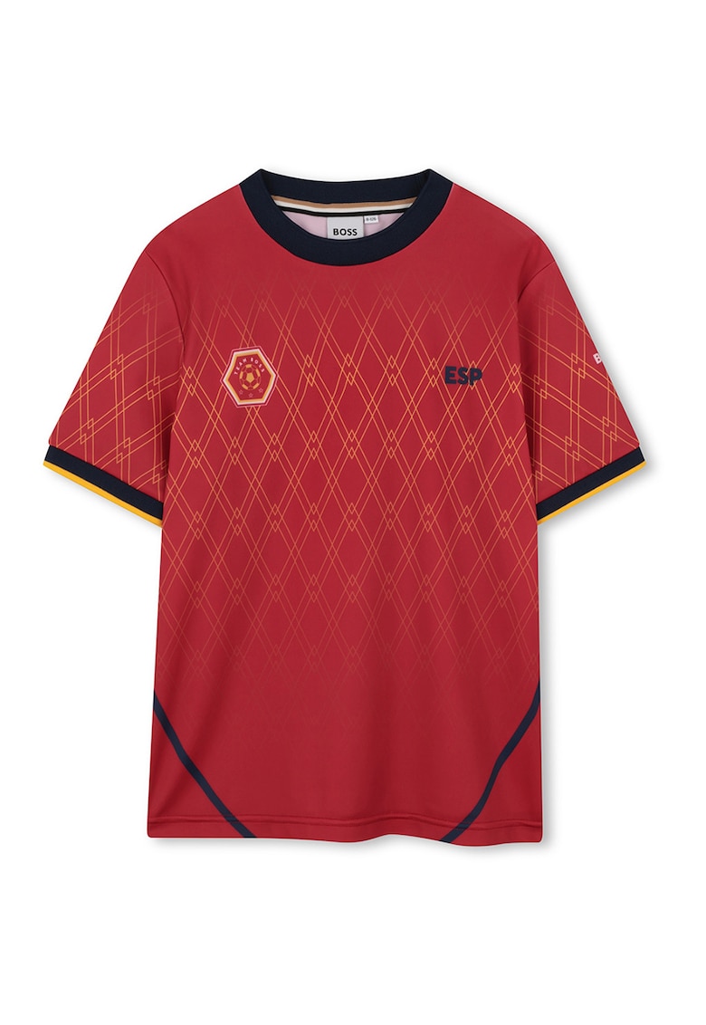 Tricou cu decolteu la baza gatului si model - Rosu/Negru