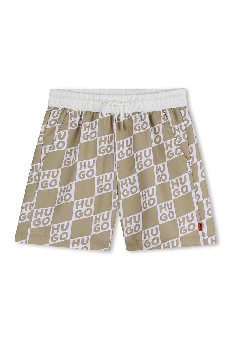 Pantaloni scurti de baie cu model logo - Alb/Maro camel