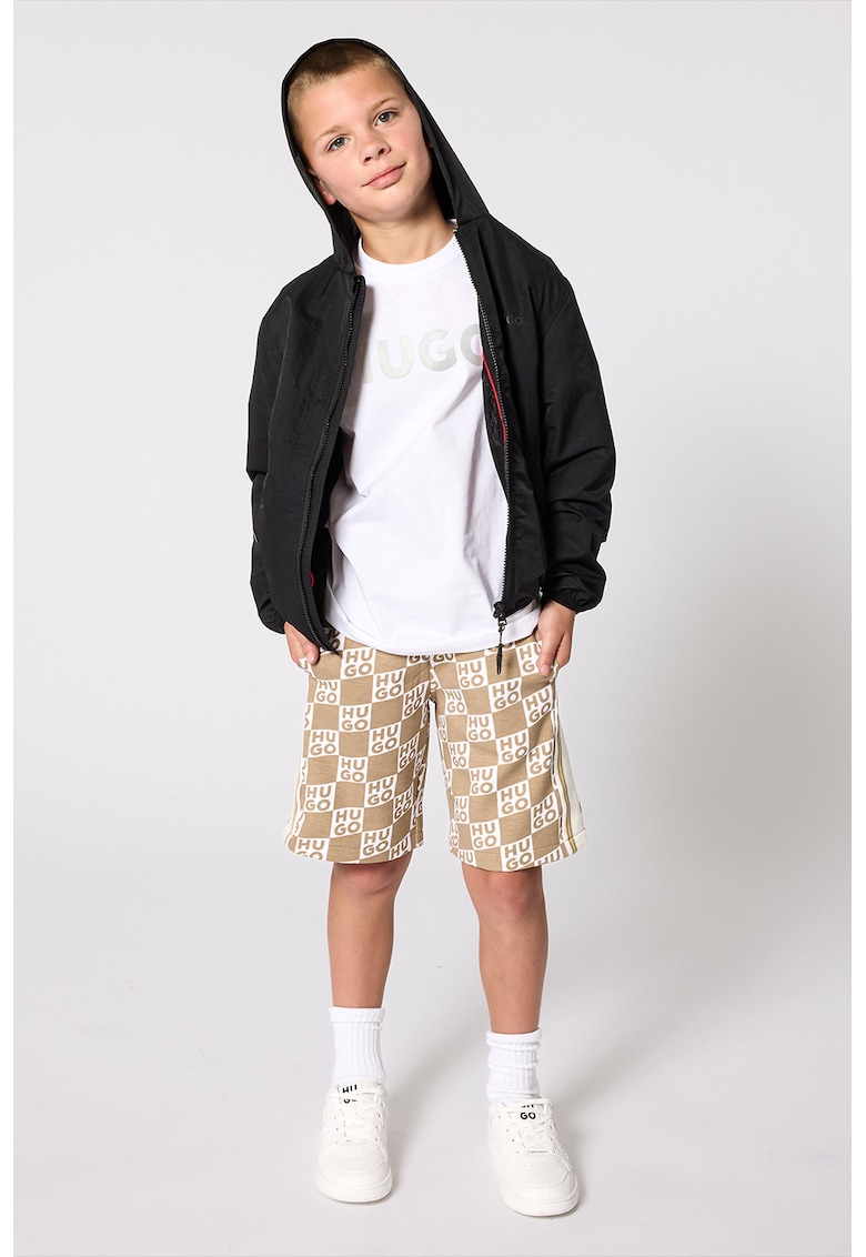 Tricou cu decolteu la baza gatului si imprimeu logo pe piept - Gri/Alb optic