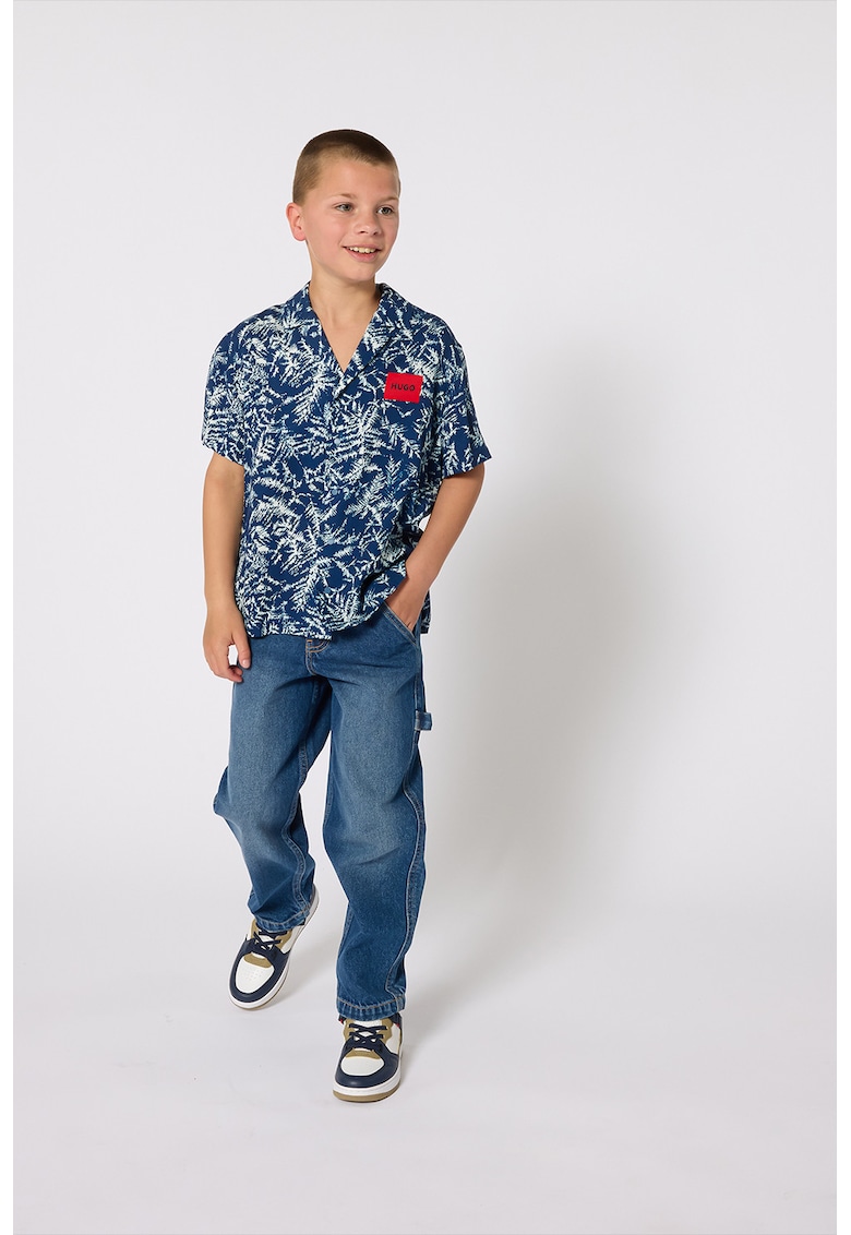 Camasa cu model si nasturi - Rosu/Alb/Bleumarin