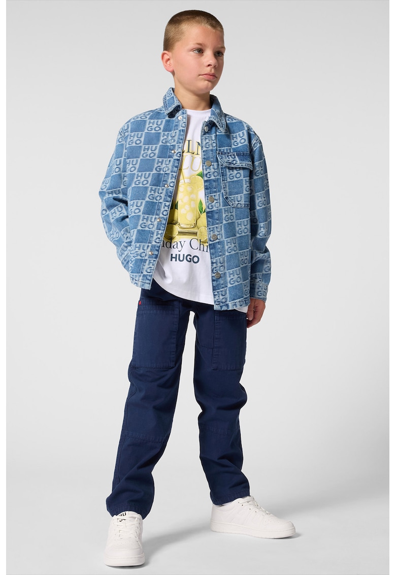 Camasa din bumbac cu logo - Albastru lavanda/Alb murdar