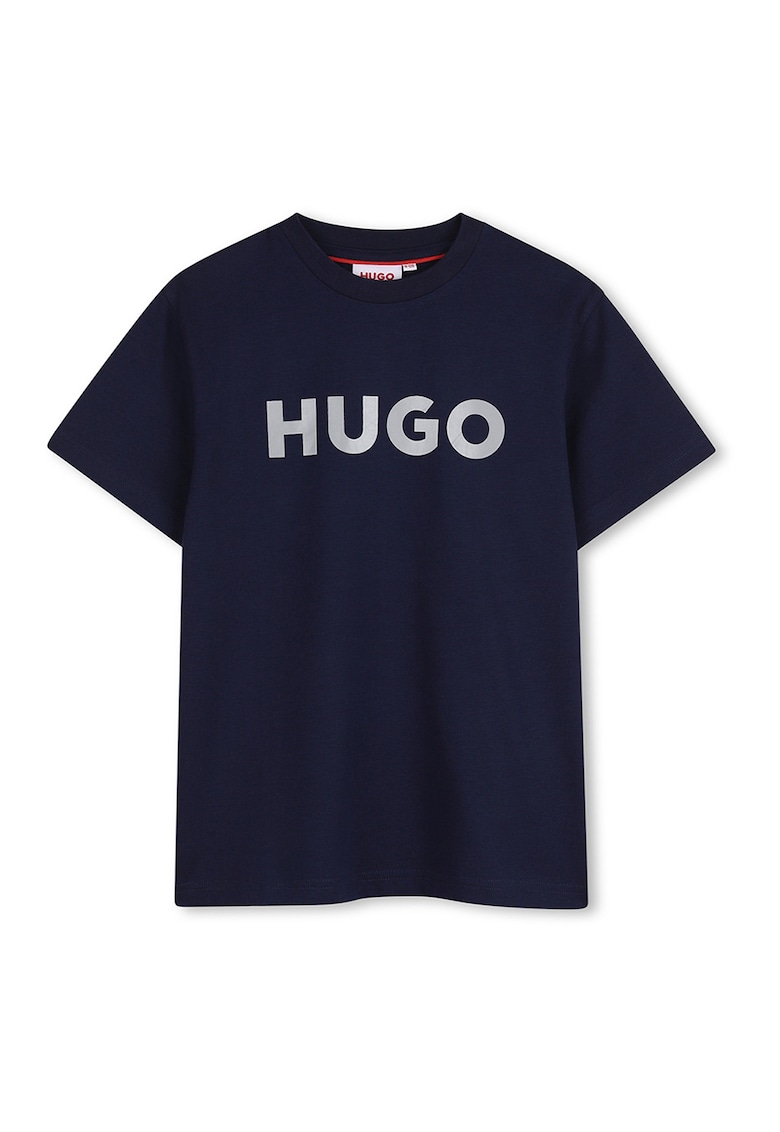 Tricou cu decolteu la baza gatului si imprimeu logo pe piept - Albastru ultramarin