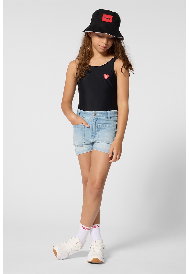 Costum de baie cu logo discret - Negru stins/Gri antracit