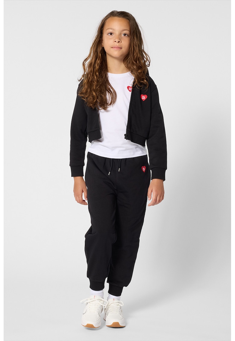 Hanorac crop cu fermoar - Negru