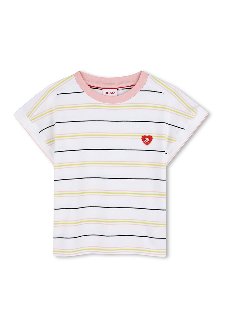 Tricou de bumbac cu model in dungi - Alb/Galben/Roz