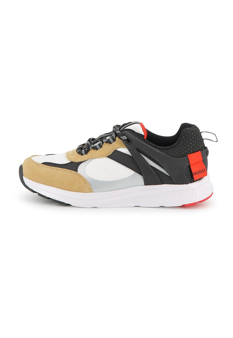 Pantofi sport low-cut cu garnituri de plasa - Alb/Negru/Maro camel