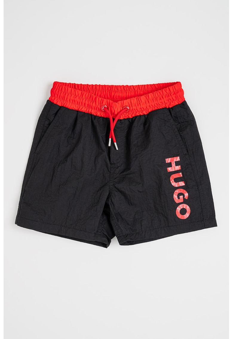 Pantaloni scurti de baie cu imprimeu logo contrastant - Rosu/Negru stins