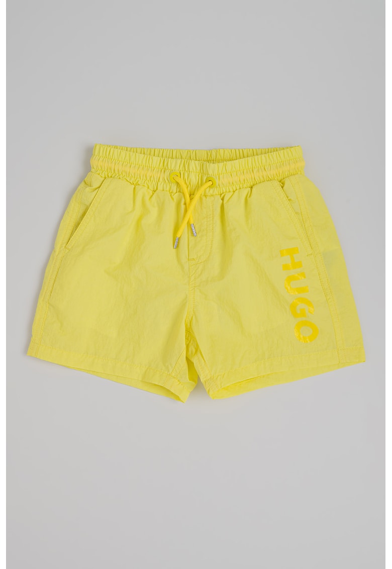 Pantaloni scurti de baie cu imprimeu logo contrastant - Galben deschis