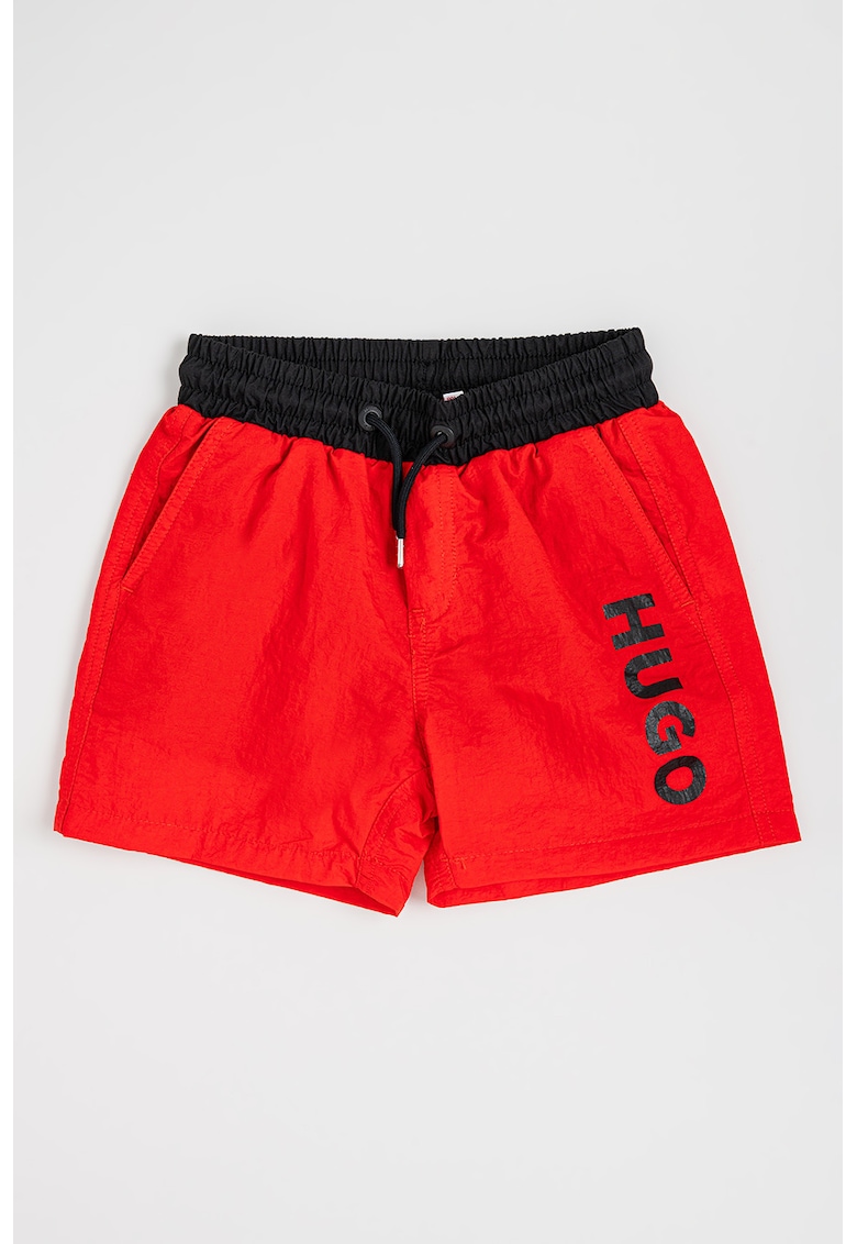 Pantaloni scurti de baie cu imprimeu logo contrastant - Rosu/Negru