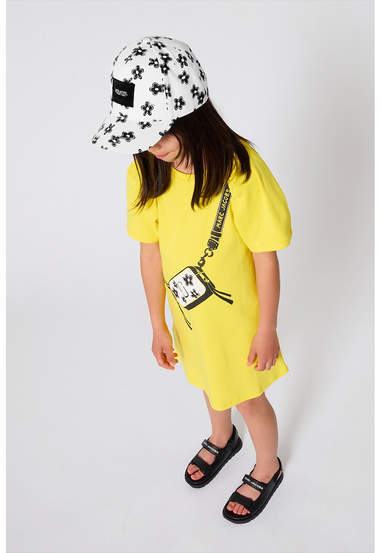 Rochie-tricou cu imprimeu grafic si maneci fluture - Galben