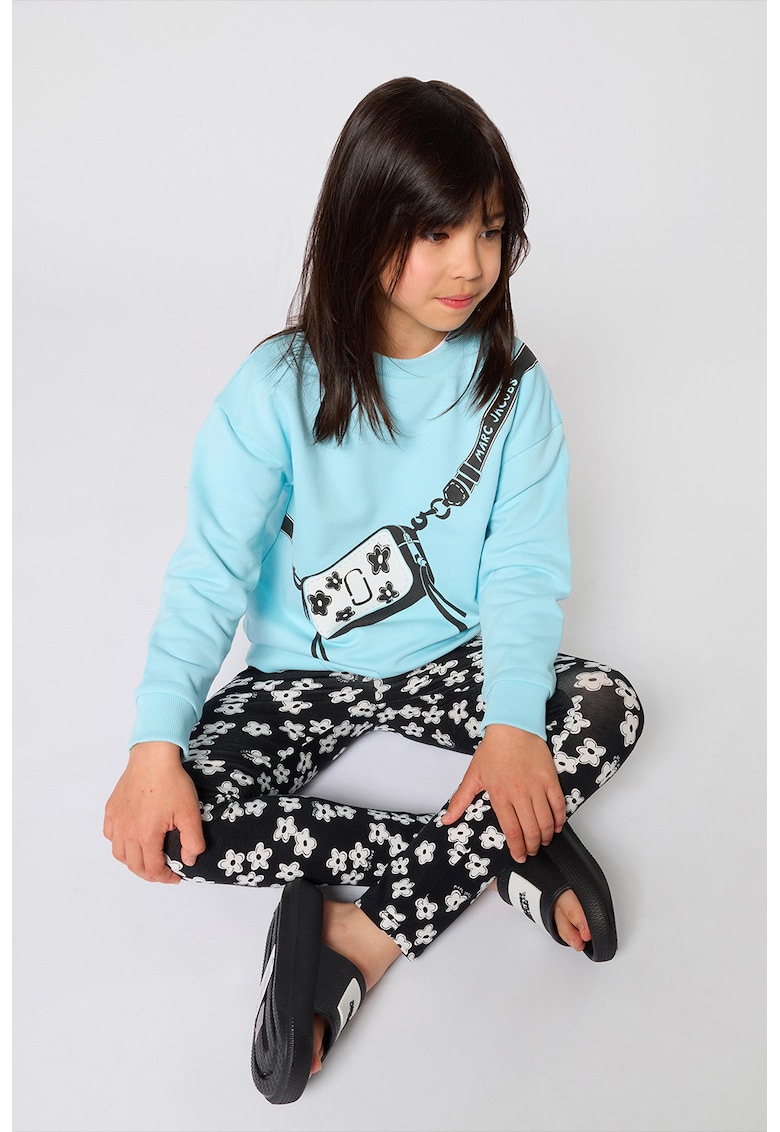 Colanti cu model floral si banda logo in talie - Alb/Negru