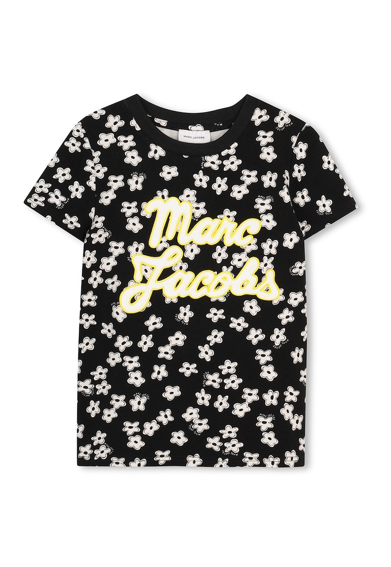 Tricou cu decolteu la baza gatului si logo brodat - Alb/Negru/Galben