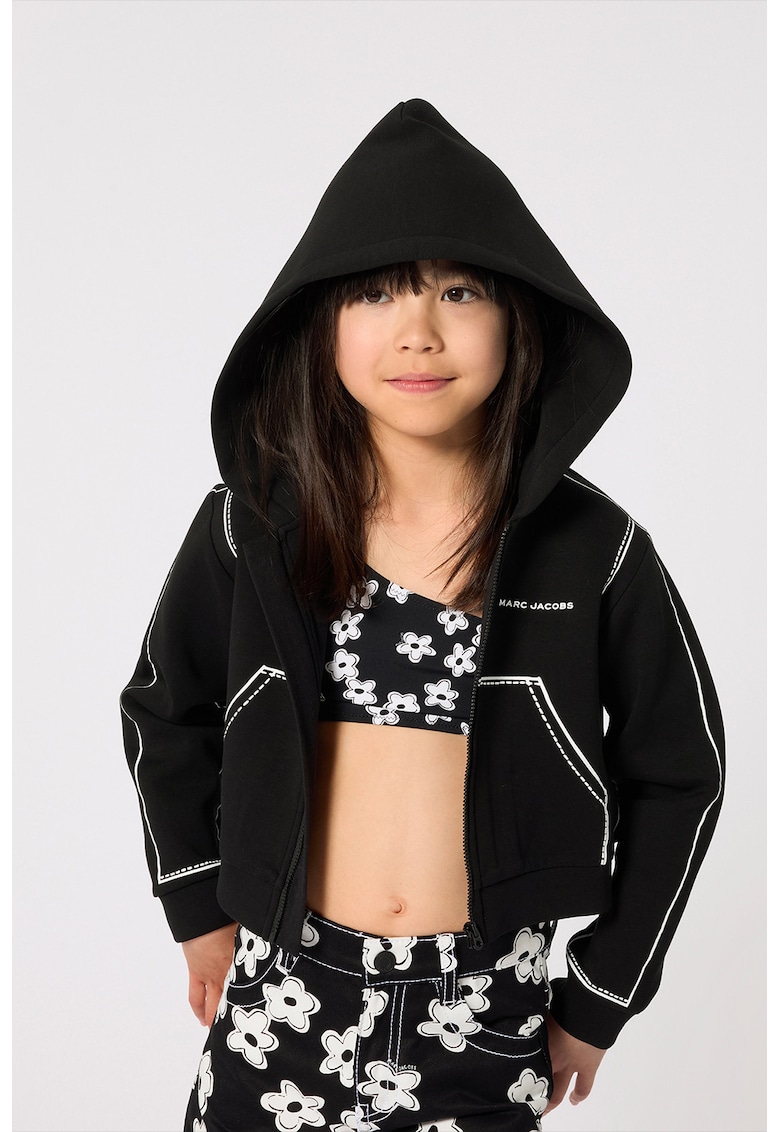 Costum de baie din doua piese cu model floral - Alb/Negru