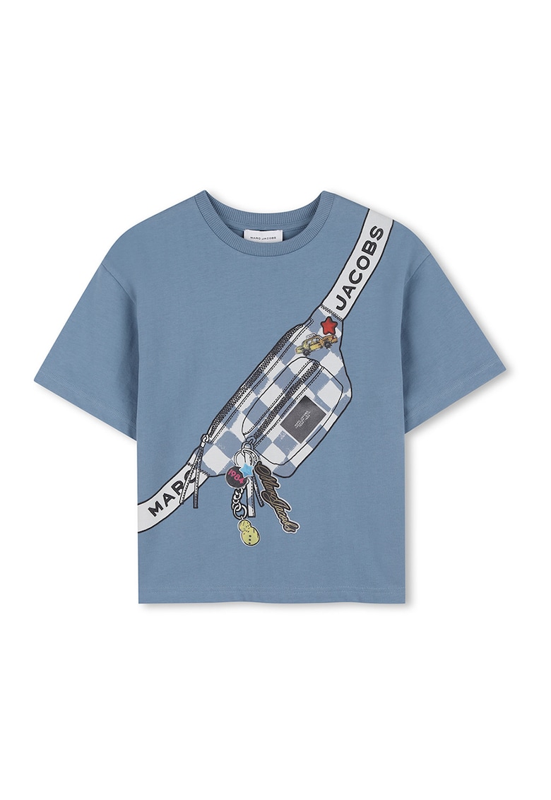 Tricou de bumbac cu imprimeu grafic - Alb/Negru/Albastru lavanda