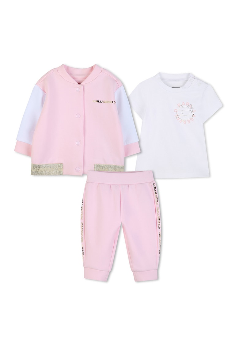 Set de imbracaminte - 3 piese - Alb/Roz pal/Albastru deschis