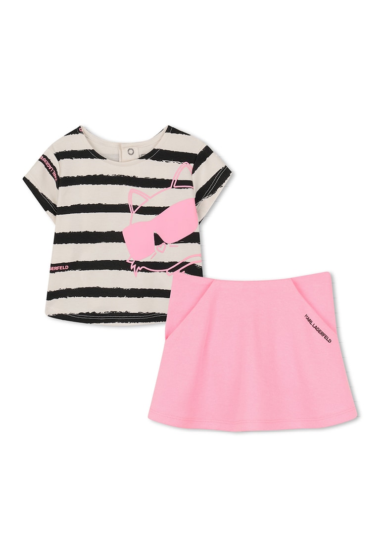 Set de tricou si fusta - Negru/Maro camel/Roz