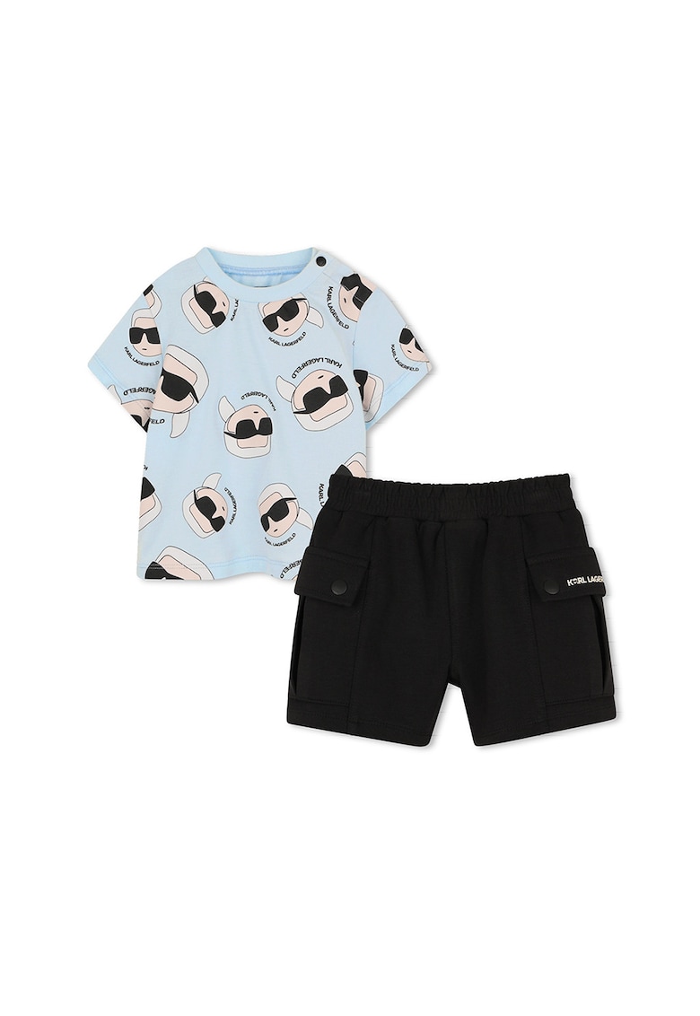 Set de tricou si pantaloni scurti cargo - Albastru pastel/Negru stins/Alb optic