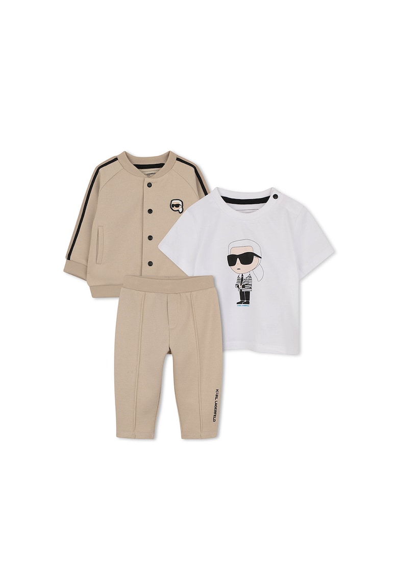 Set de imbracaminte cu imprimeu logo - 3 piese - Albastru inchis/Alb optic/Bej deschis