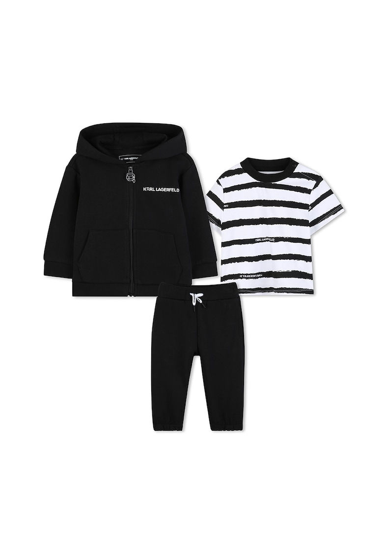 KARL LAGERFELD KIDS Комплект с качулка - 3 части - Избеляло черно/Бял